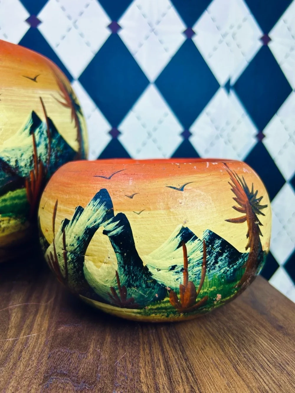 1970s Mexican Desert Landscape Planters Hand Painted Clay Pottery Southwestern - Picture 9 of 12